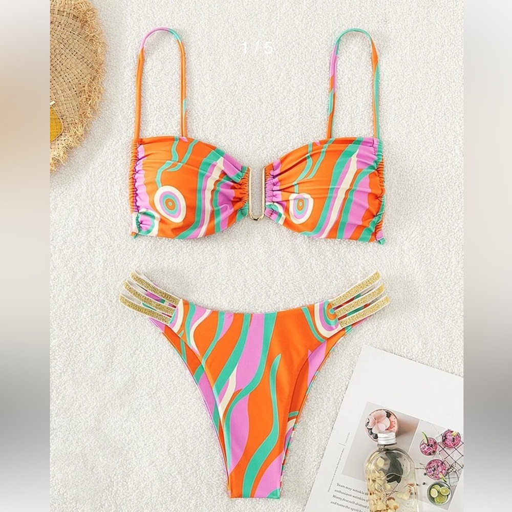 NWT SHEIN Allover Print Cut Out Bikini Swimsuit